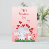 Niedliche Elephant Rabbit Friends Red Hearts Valen Karte (Stehend Vorderseite)