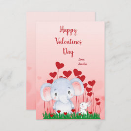 Niedliche Elephant Rabbit Friends Red Hearts Valen Karte