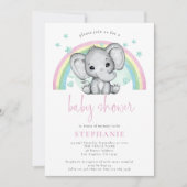 Niedliche Elephant Rainbow Pink Babydusche Einladung (Vorderseite)
