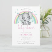Niedliche Elephant Rainbow Pink Babydusche Einladung (Stehend Vorderseite)
