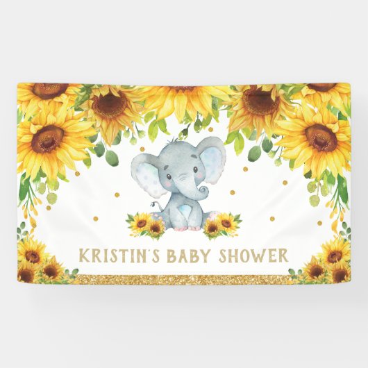 Niedliche Elephant Sonnenblumenblume Babydusche Hi Banner (Horizontal)