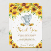 Niedliche Elephant Sunflower Boy Babydusche Dankeskarte (Vorne/Hinten)