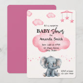 Niedliche Elephant Surprise Babydusche Rosa Einlad Einladung (Vorne/Hinten)