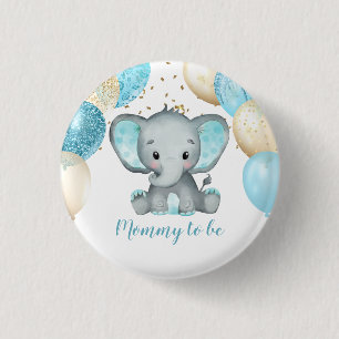 Niedliche Elephant Turquiose Gold Balloons Babydus Button