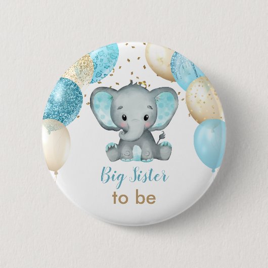 Niedliche Elephant Turquiose Gold Balloons Babydus Button (Vorderseite)