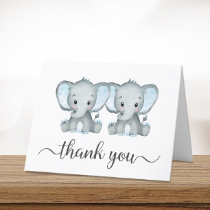Niedliche Elephant Twin Boys Baby Dusche Dankeskarte