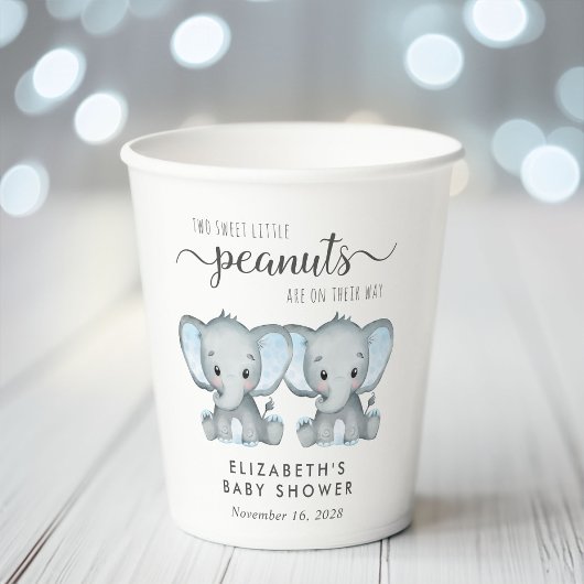 Niedliche Elephant Twin Boys Baby Dusche Pappbecher