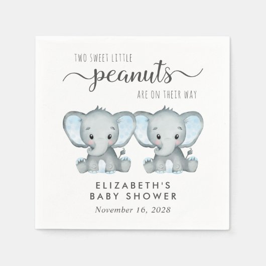 Niedliche Elephant Twin Boys Baby Dusche Serviette (Vorderseite)