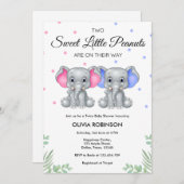 Niedliche Elephant Twin Girl Boy Babydusche Einladung (Vorne/Hinten)