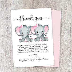 Niedliche Elephant Twin Girls Babydusche Dankeskarte