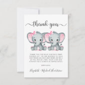 Niedliche Elephant Twin Girls Babydusche Dankeskarte (Vorderseite)