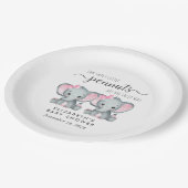 Niedliche Elephant Twin Girls Babydusche Pappteller (Schrägansicht)