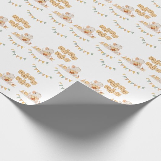 Niedliche Elephant Watercolor Einfache Babydusche Geschenkpapier (Ecke)