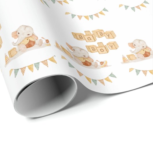 Niedliche Elephant Watercolor Einfache Babydusche Geschenkpapier (Rolleneckpunkt)