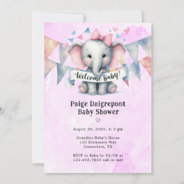 Niedliche Elephant Welcome Girl Baby Dusche Einladung