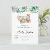 Niedliche Elephant Woodland Safari Kinderdusche Einladung (Stehend Vorderseite)