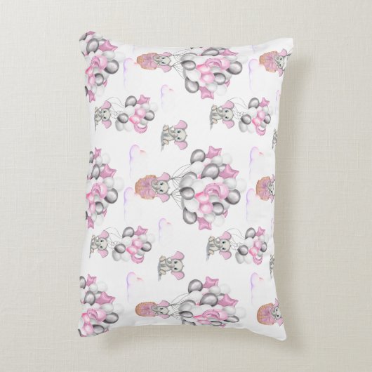 Niedliche Elephants Balloons & Clouds Baby Girl Dekokissen (Rückseite(Vertikal))