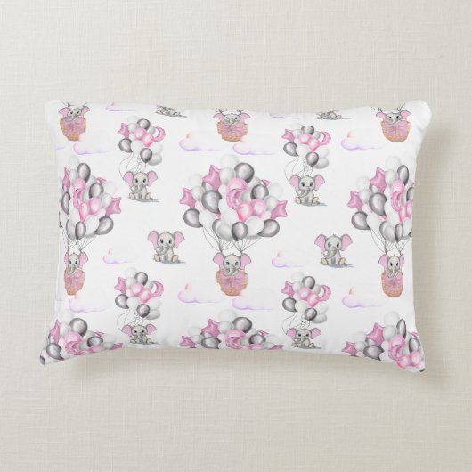 Niedliche Elephants Balloons & Clouds Baby Girl Dekokissen (Rückseite)