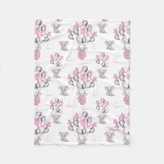 Niedliche Elephants Balloons & Clouds Baby Girl Fleecedecke (Vorderseite)
