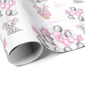 Niedliche Elephants Balloons & Clouds Baby Girl Geschenkpapier (Rolleneckpunkt)
