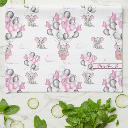 Niedliche Elephants Balloons & Clouds Baby Girl Geschirrtuch (Gefaltet)