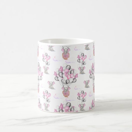 Niedliche Elephants Balloons & Clouds Baby Girl Kaffeetasse (Mittel)
