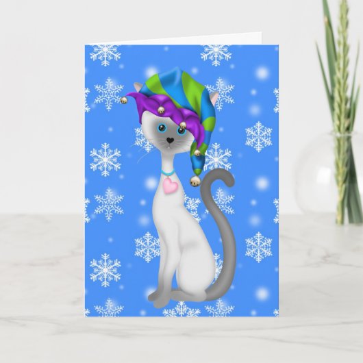 Niedliche Elf Cat Weihnachtskarte Feiertagskarte (Vorderseite)