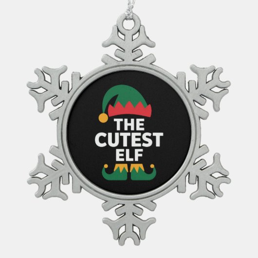 Niedliche Elf Matching-Familie Weihnachten Schneeflocken Zinn-Ornament (Vorderseite)