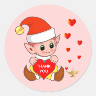 Niedliche Elf mit Liebe Herzlichen Dank Classic Ro Runder Aufkleber
