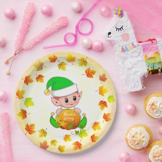 Niedliche Elf und Herbstlaub Erntedank Paper Telle Pappteller (Party)