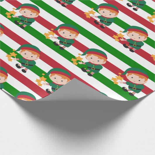 Niedliche Elf Weihnachten Rot und Grün Streifen Geschenkpapier (Ecke)