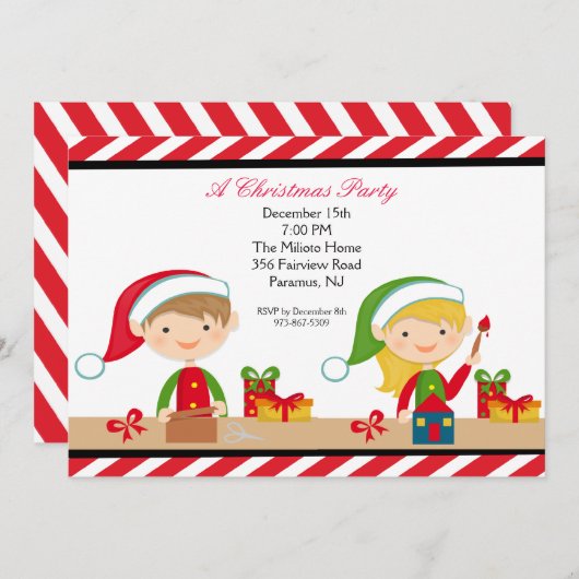 Niedliche Elfe in einem Werkstatt-WeihnachtsParty Einladung (Vorne/Hinten)