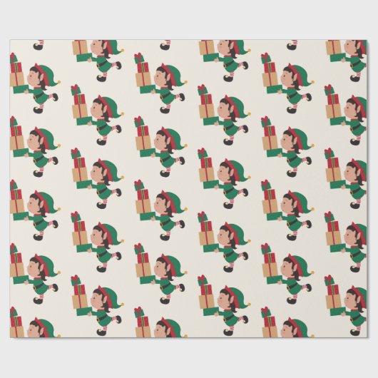 Niedliche Elfen mit Weihnachtsgeschenken Geschenkpapier (Flach)