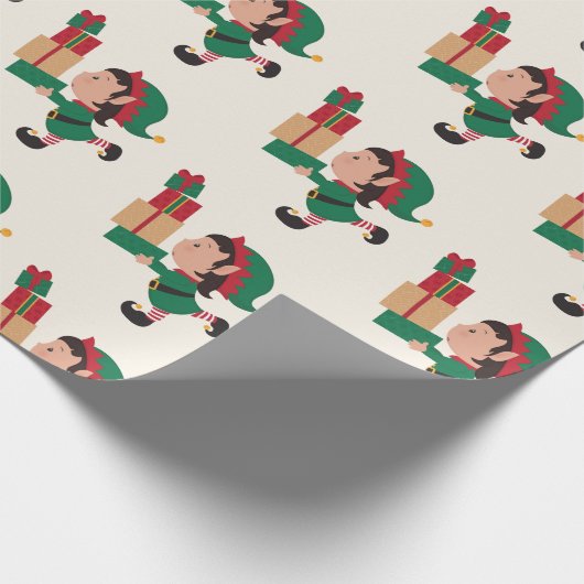 Niedliche Elfen mit Weihnachtsgeschenken Geschenkpapier (Ecke)