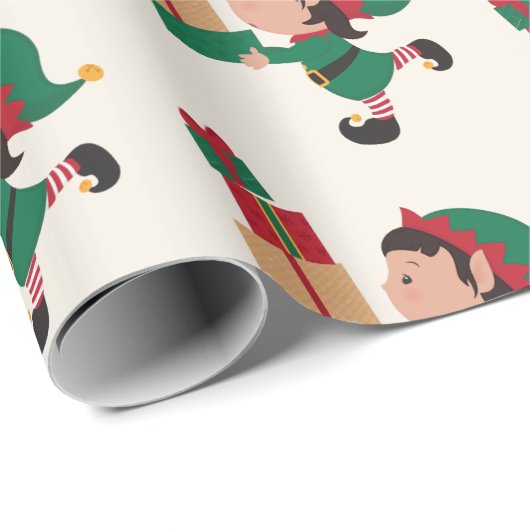Niedliche Elfen mit Weihnachtsgeschenken Geschenkpapier (Rolleneckpunkt)