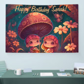 Niedliche Elfen spielen unter Pilzen Banner (Messe)