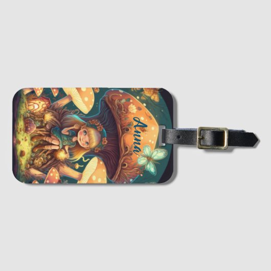 Niedliche Elfen spielen unter Pilzen Gepäckanhänger (Vorderseite (Horizontal))