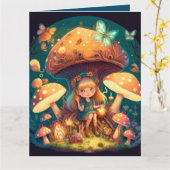 Niedliche Elfen spielen unter Pilzen Karte (Gelbe Blume)