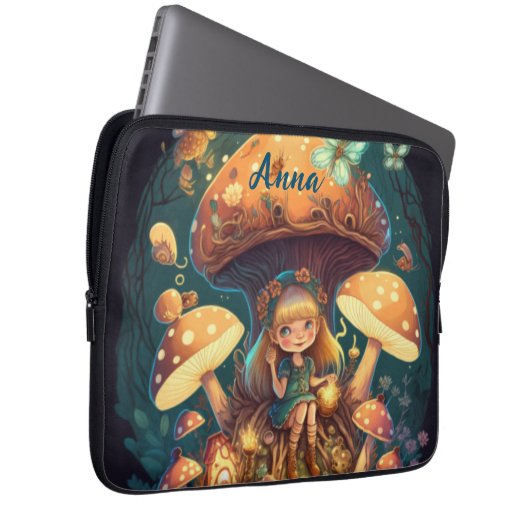 Niedliche Elfen spielen unter Pilzen Laptopschutzhülle (Vorne Rechts)