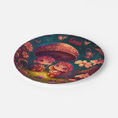 Niedliche Elfen spielen unter Pilzen Pappteller (Schrägansicht)