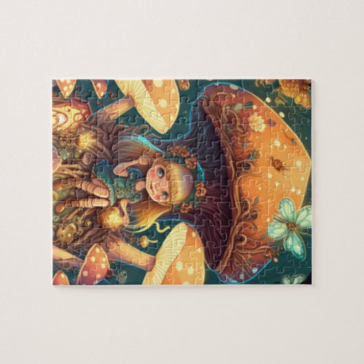 Niedliche Elfen spielen unter Pilzen Puzzle (Horizontal)