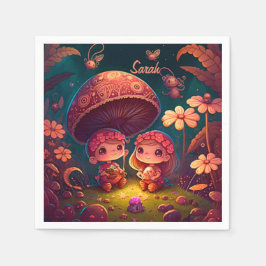 Niedliche Elfen spielen unter Pilzen Serviette