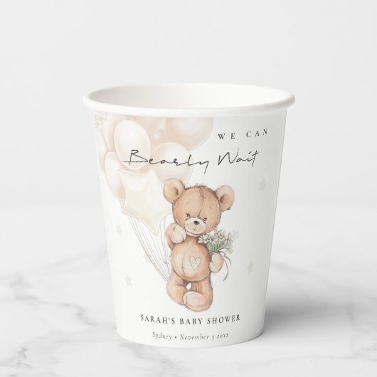 Niedliche Elfenbeinblase Baby Wait Bärenballon Bab Pappbecher (Rückseite)