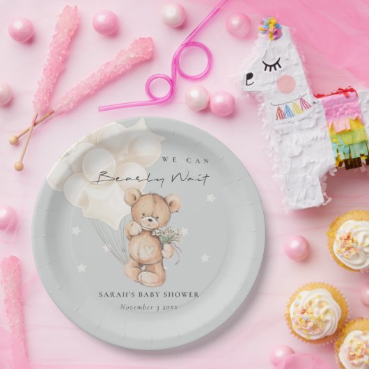 Niedliche Elfenbeinblase Baby Wait Bärenballon Bab Pappteller (Party)