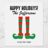 Niedliche Elffüßer Weihnachtsfeiertage personalisi Weinetikett (Einzelnes Label)