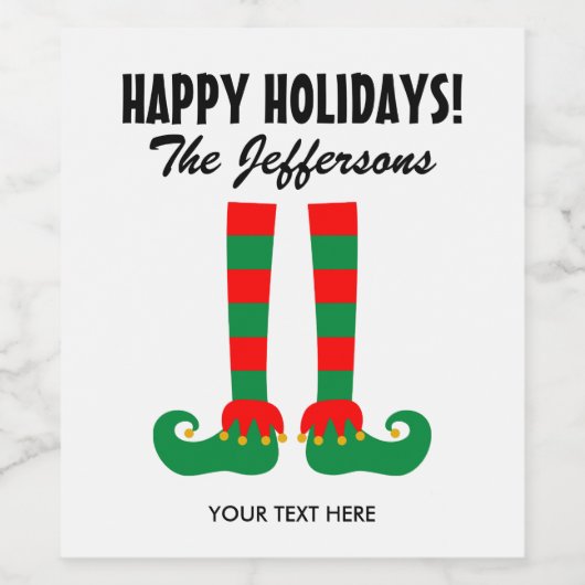 Niedliche Elffüßer Weihnachtsfeiertage personalisi Weinetikett (Einzelnes Label)