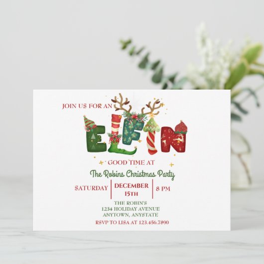 Niedliche Elfin Weihnachtsfeier Einladung (Stehend Vorderseite)