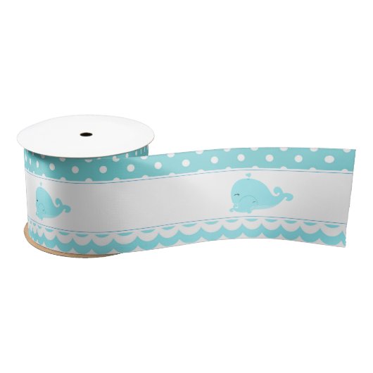Niedliche Eltern & Baby Whale Blue Boy Satinband (Spule)