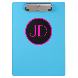 Niedliche Emo Blue Monogram mit rosa Text Klemmbrett