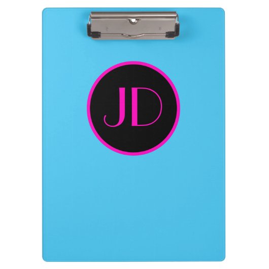 Niedliche Emo Blue Monogram mit rosa Text Klemmbrett (Vorderseite)